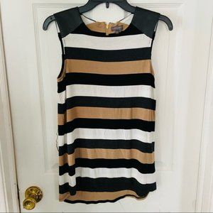 VINCE CAMUTO vegan leather shoulder tan & black striped stretch shirt size XS